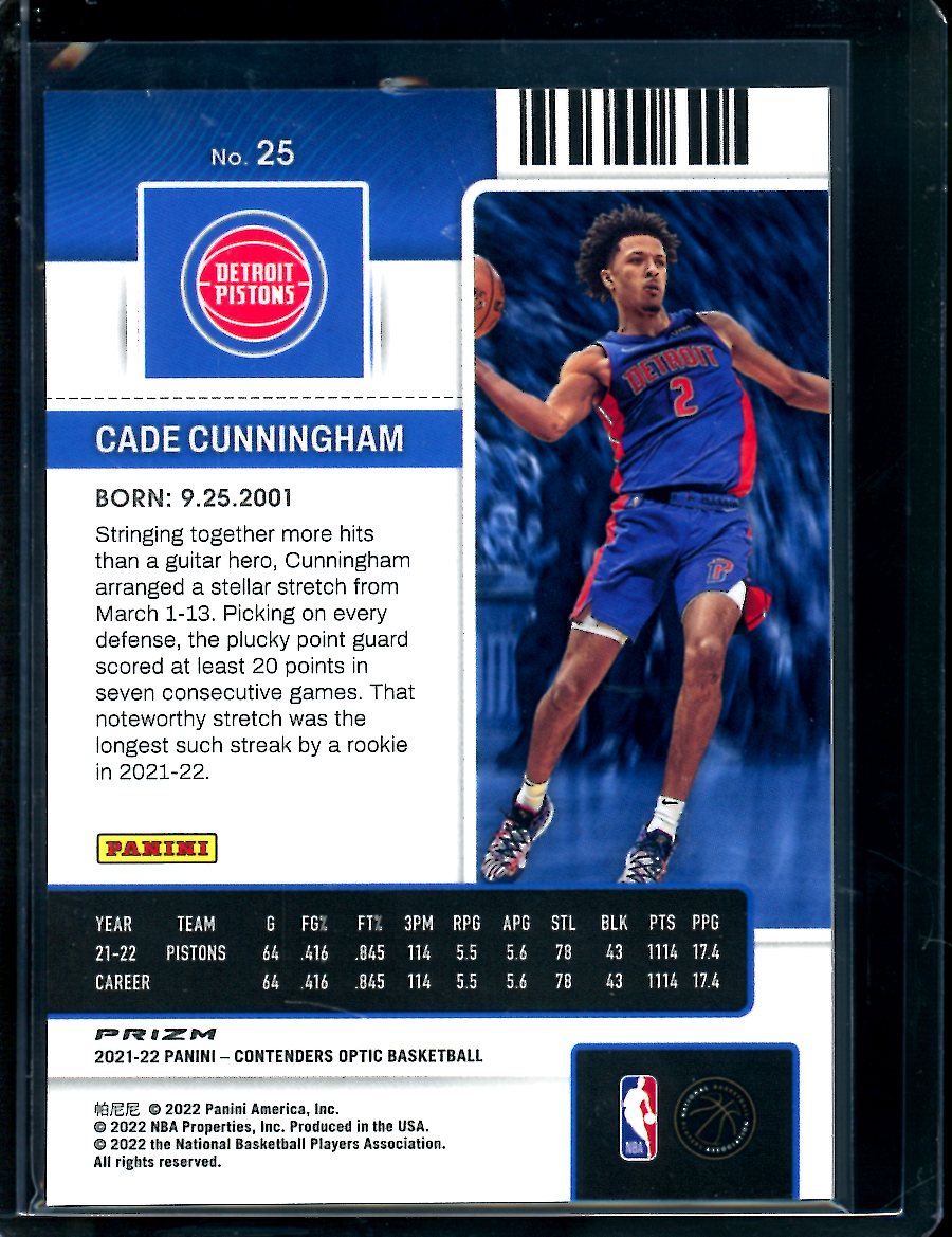 2021/22 Panini Contenders Optic Cade Cunningham Rookie Ticket Red Pist –  Trading Card Market