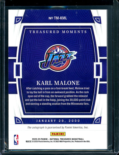 2022/23 Panini National Treasures Karl Malone Treasured Moments Auto Gold /10 Jazz