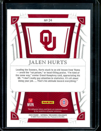 2023 Panini National Treasures Collegiate Jalen Hurts Blue /75 Oklahoma