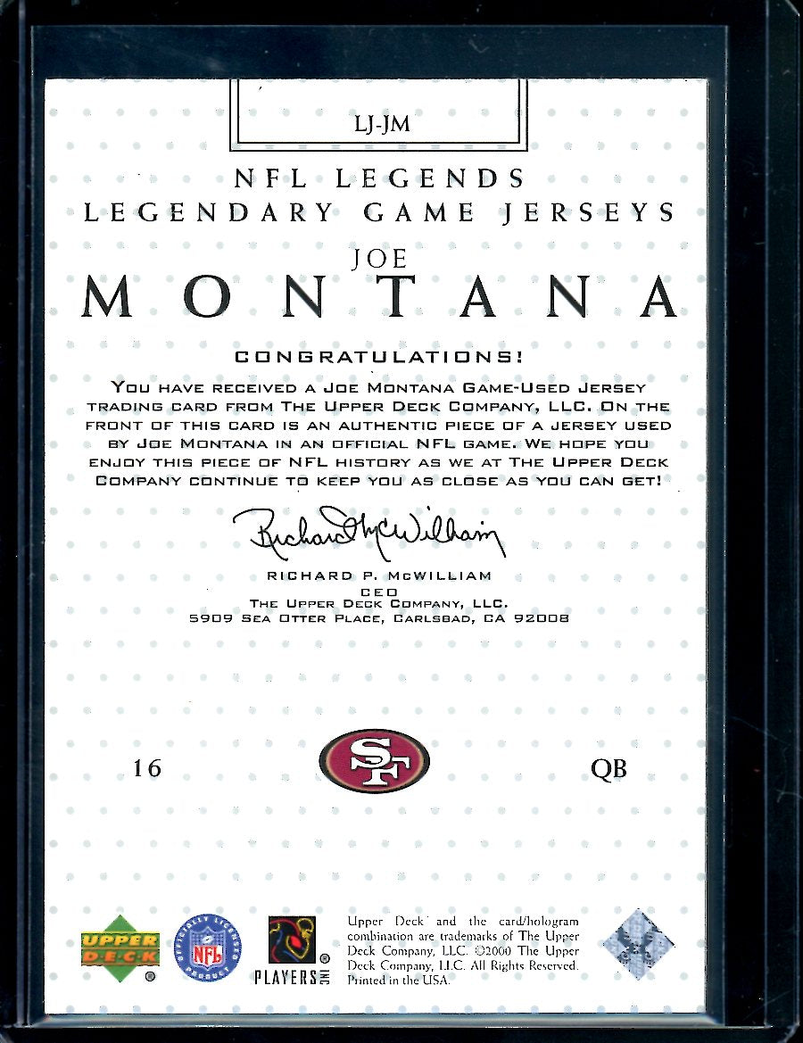 2000 Upper Deck Upper Deck Joe Montana NFL Legends Patch 49ers