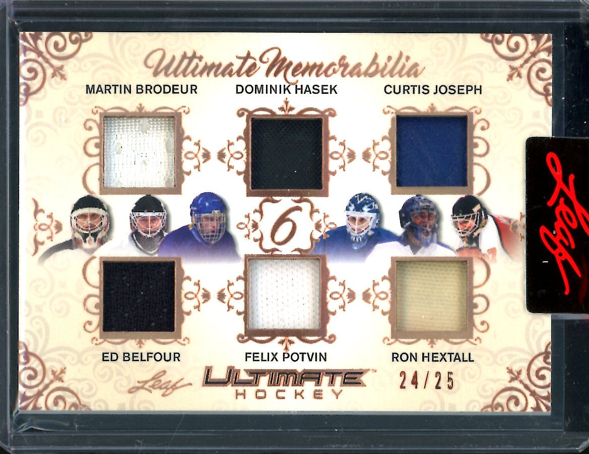 2023 Leaf Ultimate Hockey Martin Brodeur/Ed Belfour/Dominik Hasek/Felix Potvin/Curtis Joseph/Ron Hextall Ultimate Memorabilia /25