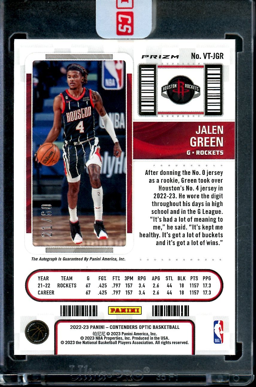 2022/23 Panini Contenders Optic Jalen Green Veteran Ticket Auto 