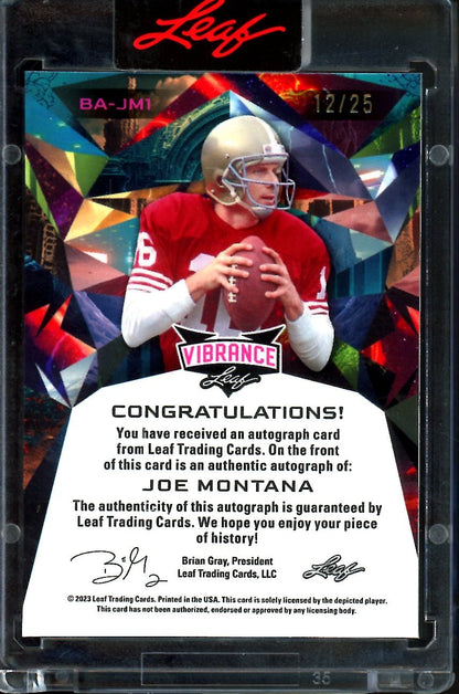 2023 Leaf Vibrance Joe Montana Auto Green /25 49ers - Trading Card Market