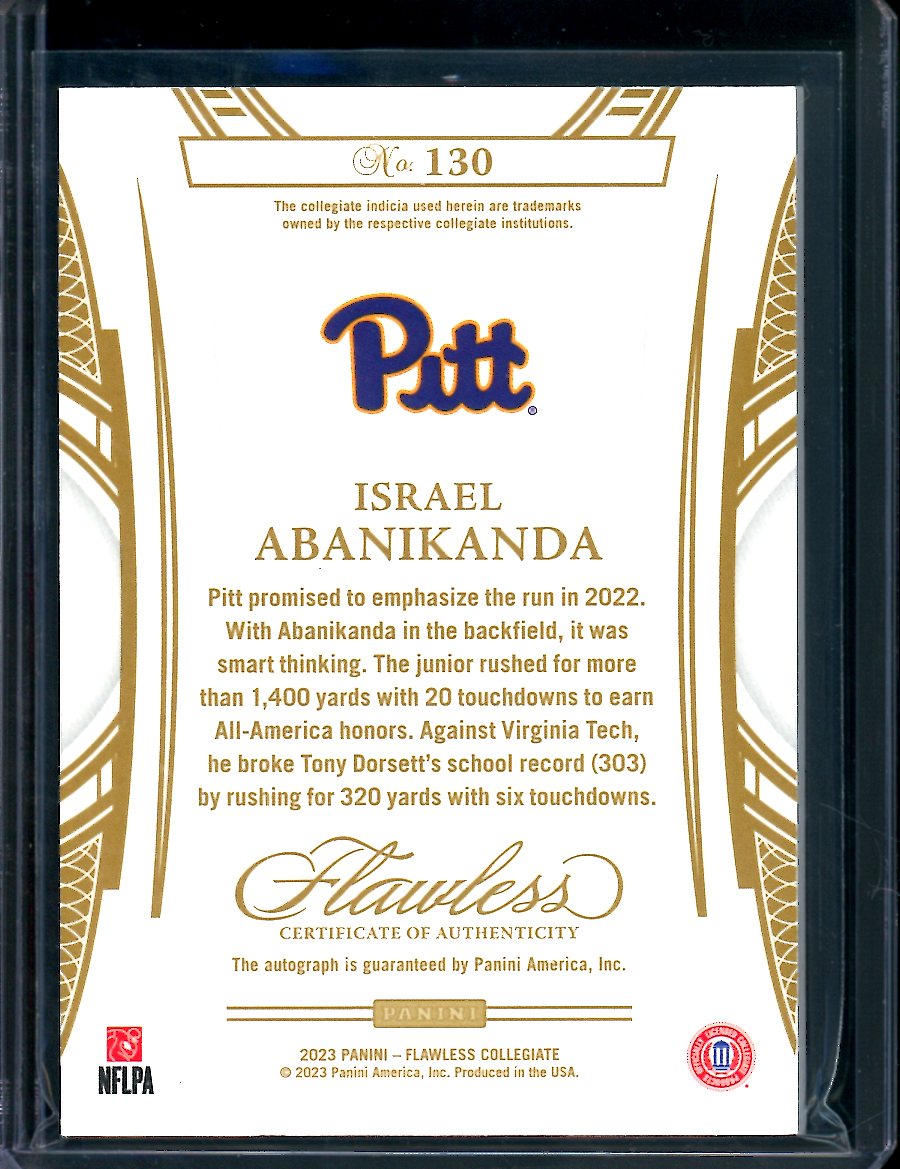 2023 Panini Flawless Collegiate Israel Abanikanda Rookie Auto /20 Pitt ...