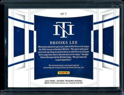 2023 Panini National Treasures Brooks Lee Patch Auto Gold /49 Twins