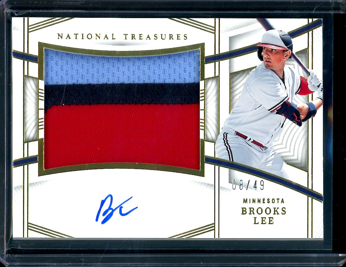 2023 Panini National Treasures Brooks Lee Patch Auto Gold /49 Twins