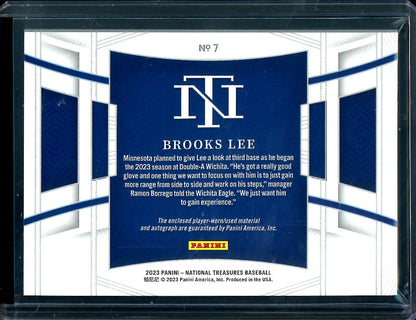 2023 Panini National Treasures Brooks Lee Patch Auto Holo Silver /10 Twins