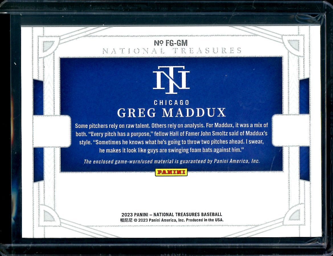 2023 Panini National Treasures Greg Maddux Field Pass Patch /25 Cubs - Trading Card Market