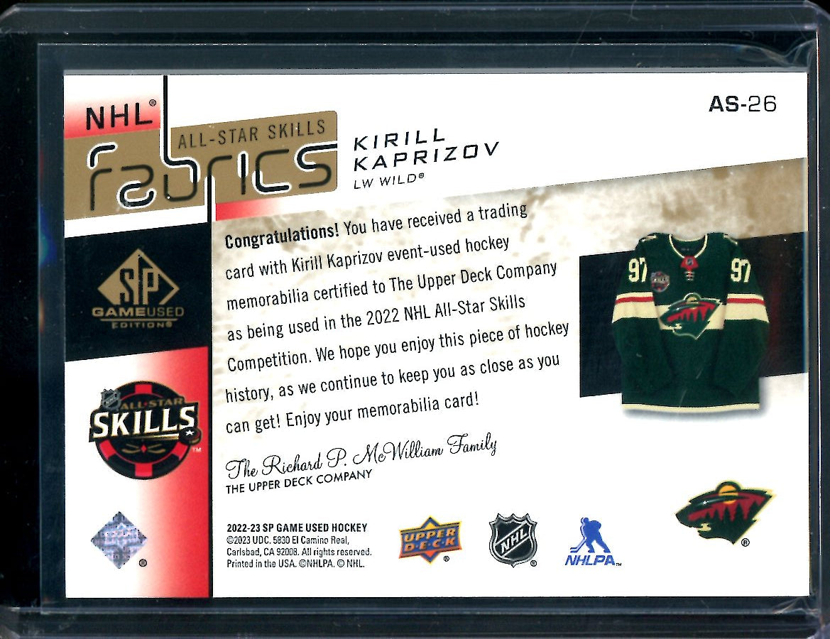 2022/23 Upper Deck SP Game Used Kirill Kaprizov All-Star Patch /49 Wild