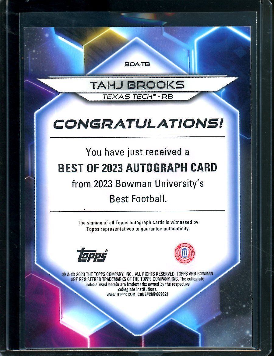 2023 Bowman's Best Tahj Brooks Auto Gold /50 Texas Tech – Trading Card