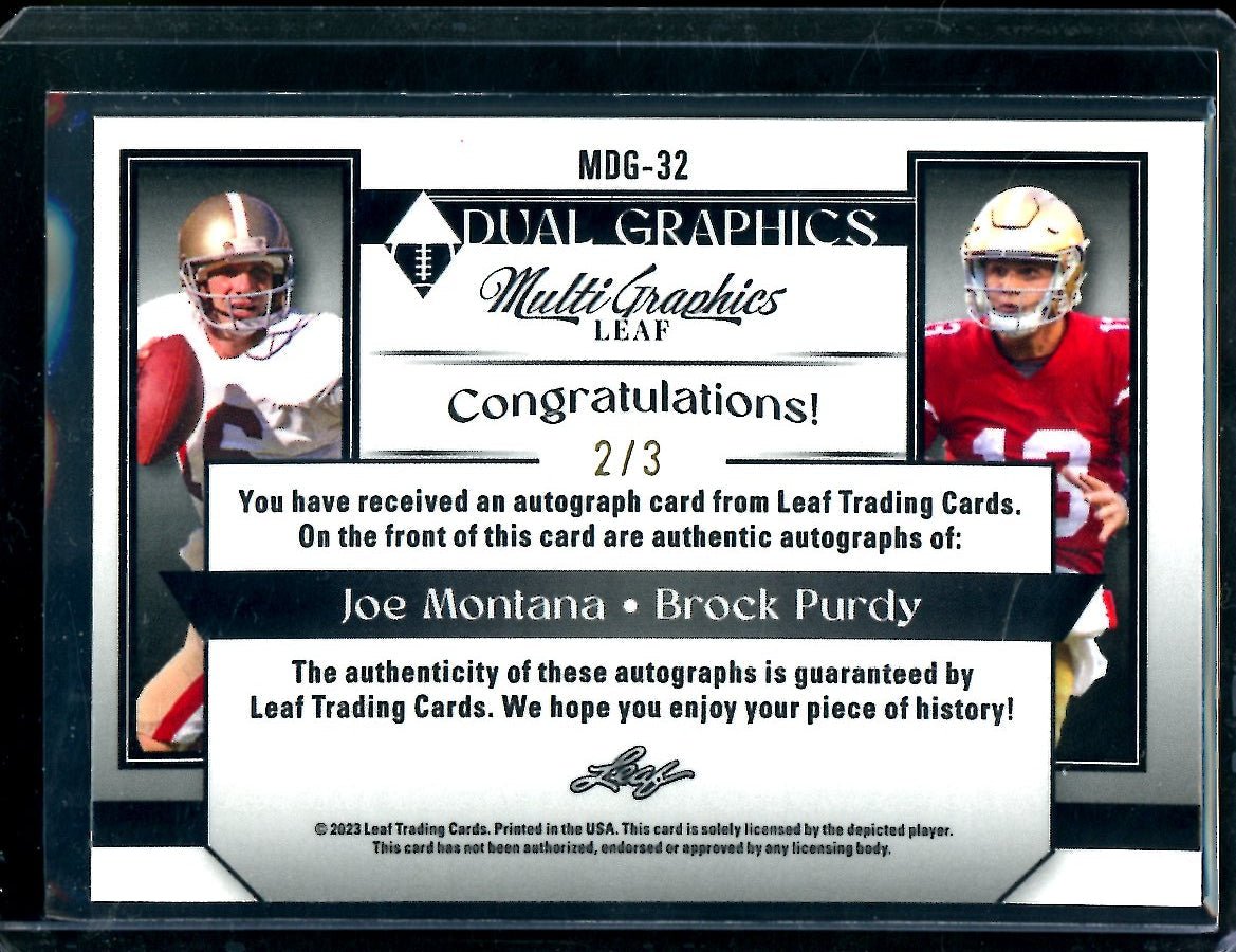 2023 Leaf MultiGraphics Joe Montana/Brock Purdy Dual Auto /3 49ers - Trading Card Market