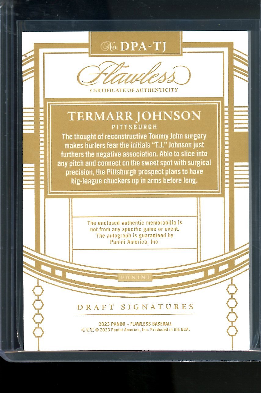 2023 Panini Flawless Termarr Johnson Patch Auto Gold /10 Pirates - Trading Card Market