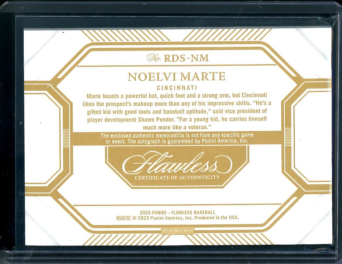 2023 Panini Flawless Noelvi Marte Patch Auto /25 Reds - Trading Card Market
