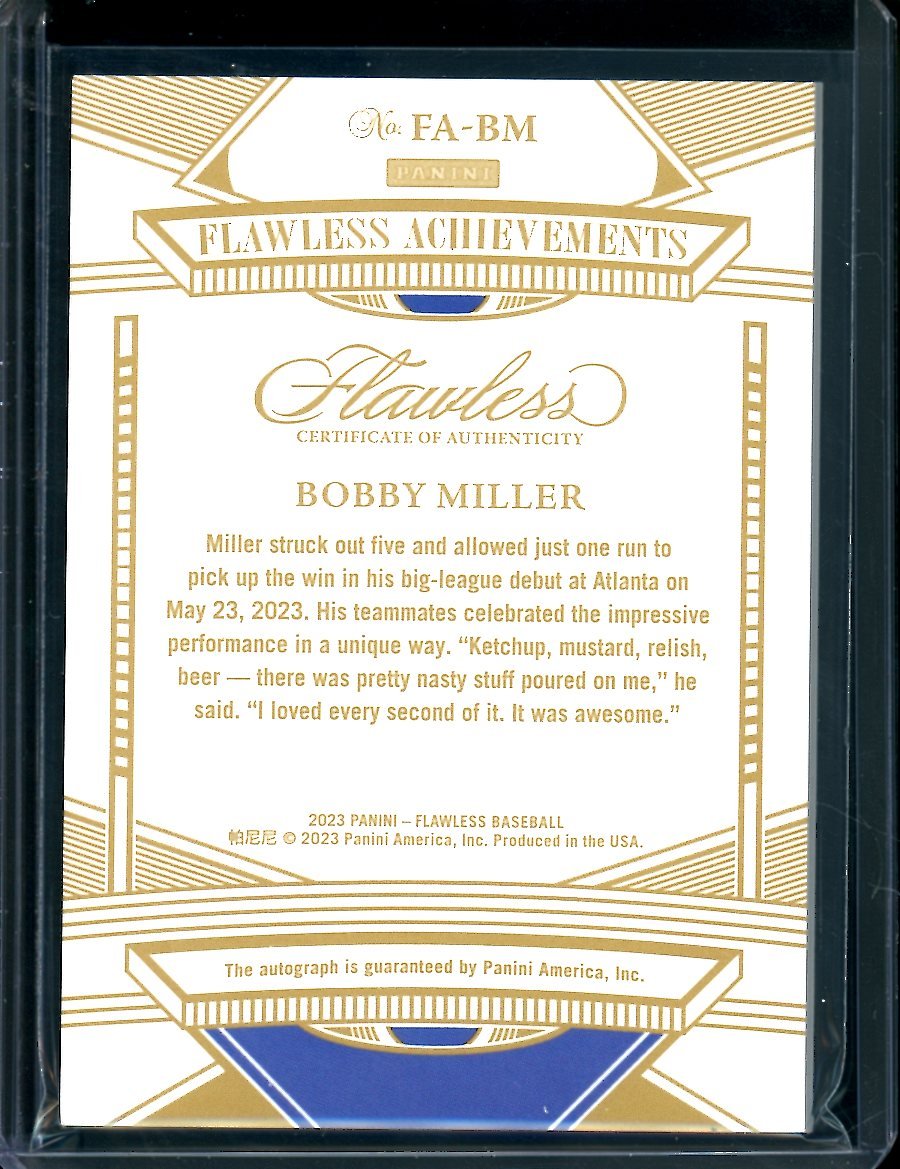 2023 Panini Flawless Bobby Miller Rookie Flawless Achievements Auto /20 Dodgers - Trading Card Market
