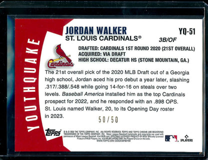 2023 Topps Chrome Jordan Walker Rookie Youthquake Gold /50 Cardinals - Trading Card Market