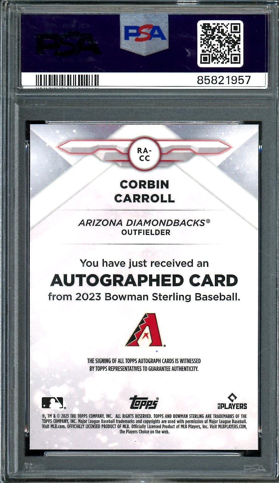 2023 Bowman Sterling Corbin Carroll Rookie Auto Orange /75 PSA 10 Diamondbacks - Trading Card Market