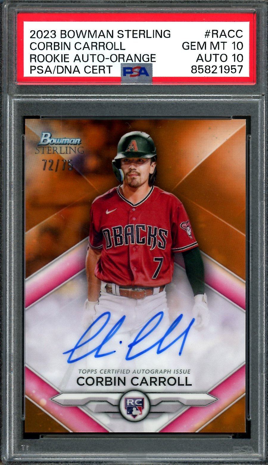 2023 Bowman Sterling Corbin Carroll Rookie Auto Orange /75 PSA 10 Diamondbacks - Trading Card Market