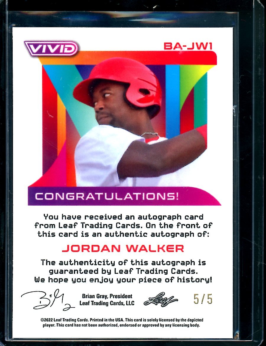 2022 Leaf Vivid Baseball Jordan Walker Auto Purple /5 Cardinals - Trading Card Market