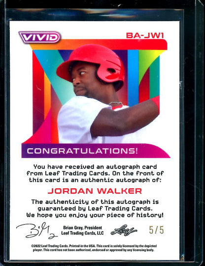 2022 Leaf Vivid Baseball Jordan Walker Auto Purple /5 Cardinals - Trading Card Market