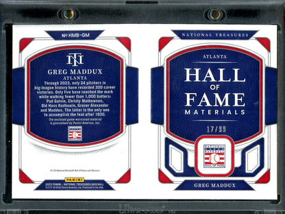 2023 Panini National Treasures Greg Maddux Hall of Fame Materials Booklet /99 Braves