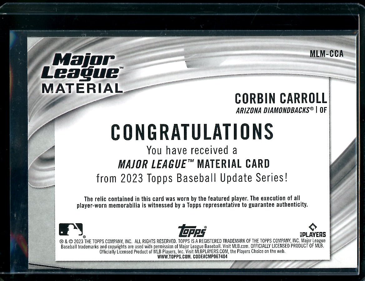 2023 Topps Corbin Carroll Rookie Patch Diamondbacks - Trading Card Market
