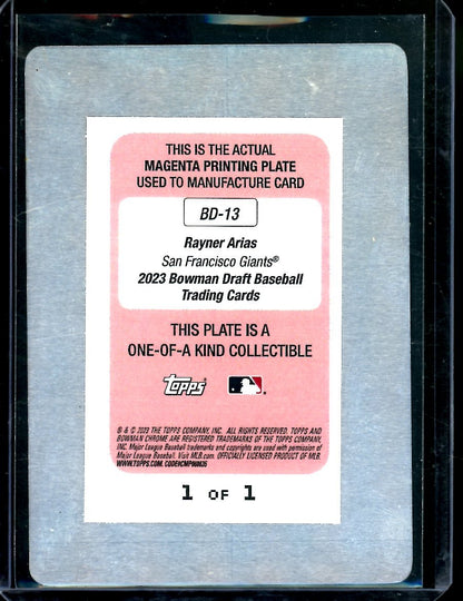 2023 Bowman Rayner Arias Printing Plate 1/1 Giants - Trading Card Market