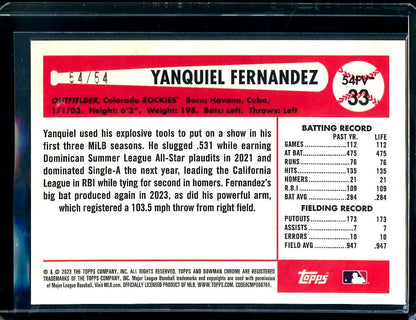 2023 Bowman Chrome Yanquiel Fernandez Flag Variation /54 Rockies - Trading Card Market