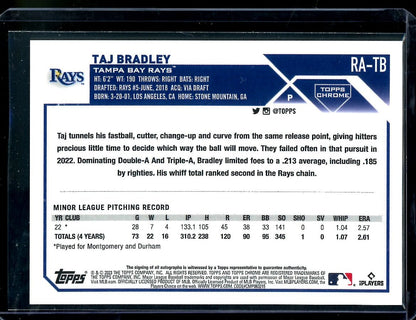 2023 Topps Chrome Taj Bradley Rookie Auto Purple /250 Rays - Trading Card Market