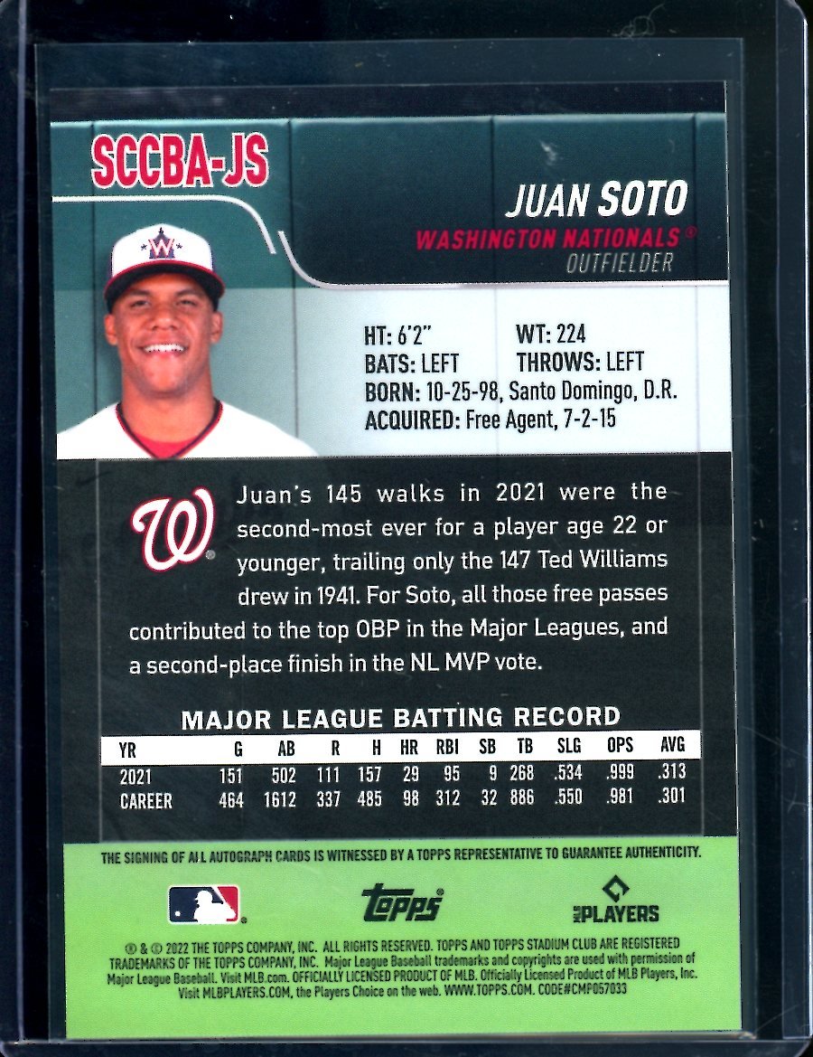 2022 Topps Stadium Club Chrome Juan Soto Auto Nationals - Trading Card Market