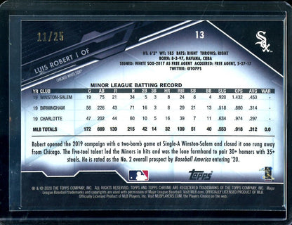 2020 Topps Chrome Black Luis Robert Rookie Orange /25 White Sox - Trading Card Market
