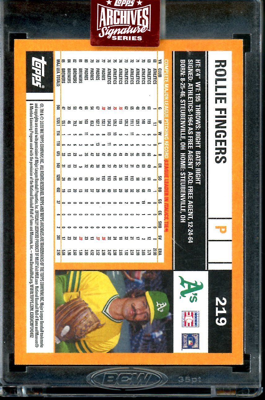 2023 Topps Archives Signature Series Rollie Fingers Auto /3 Athletics - Trading Card Market