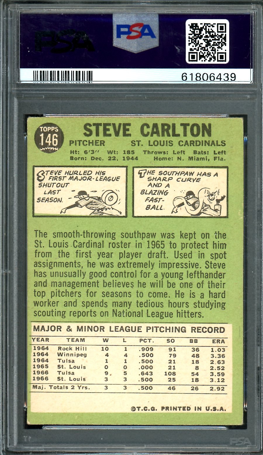 1967 Topps Steve Carlton PSA 3 Cardinals - Trading Card Market