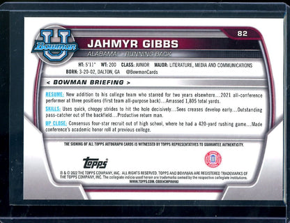 2022 Bowman Chrome University Jahmyr Gibbs 1st Bowman Auto Alabama - Trading Card Market