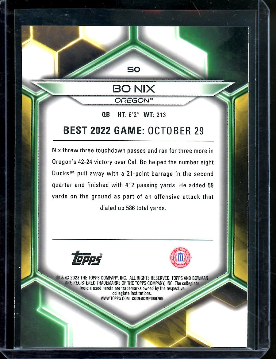 2023 Bowman's Best University Bo Nix Green Mini Diamond /99 Oregon - Trading Card Market