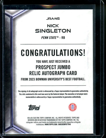 2023 Bowman's Best University Nick Singleton Patch Auto Penn State - Trading Card Market