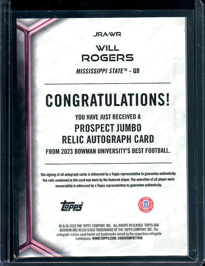 2023 Bowman's Best University Will Rogers Patch Auto /49 Mississippi State - Trading Card Market