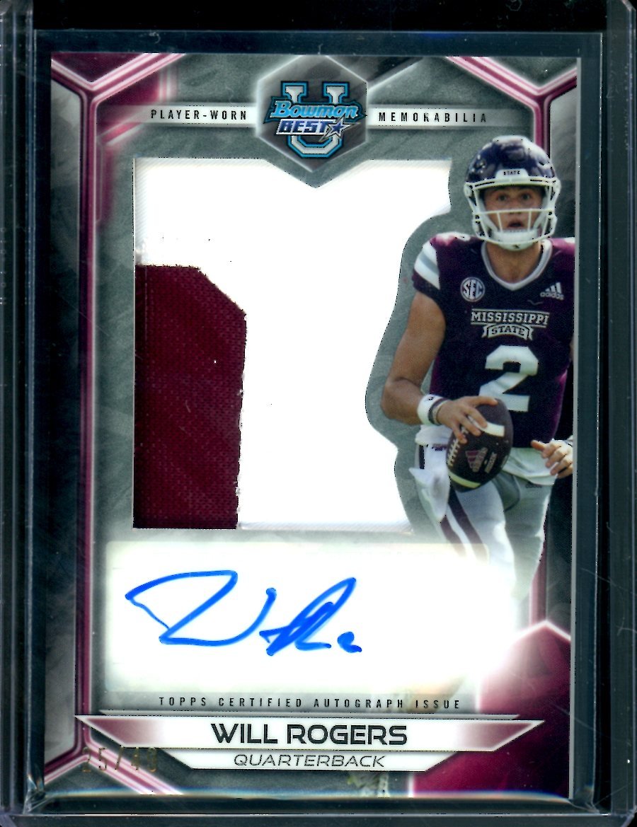 2023 Bowman's Best University Will Rogers Patch Auto /49 Mississippi State - Trading Card Market