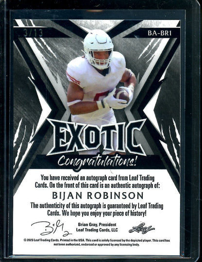 2023 Leaf Exotic Bijan Robinson Rookie XRC Auto /13 Texas - Trading Card Market