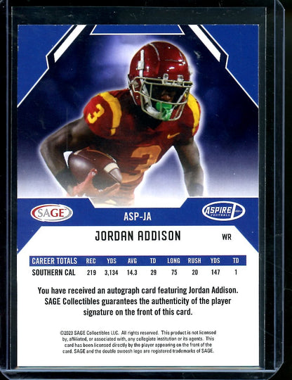2023 Sage Jordan Addison Rookie Auto Red USC - Trading Card Market