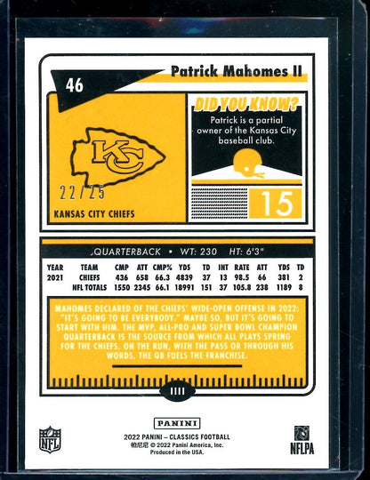 2022 Panini Classics Patrick Mahomes II Green Ice /25 Chiefs - Trading Card Market