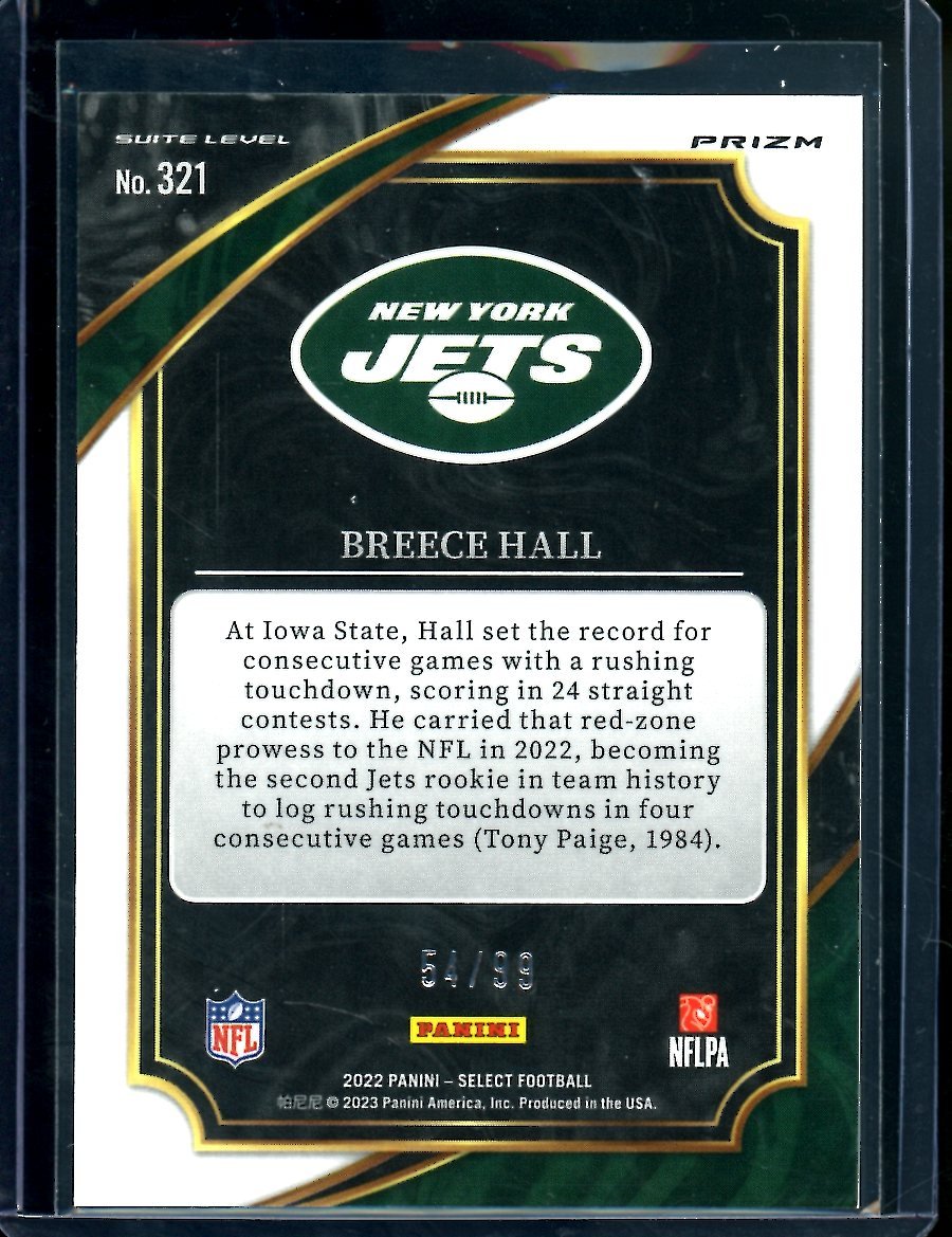 2022 Panini Select Breece Hall Rookie Blue Suite Level /99 Jets - Trading Card Market