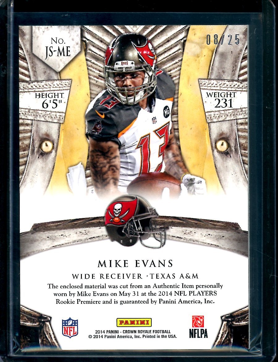 2014 Panini Crown Royale Mike Evans Rookie Jumbo Silhouettes Patch /25 Buccaneers - Trading Card Market