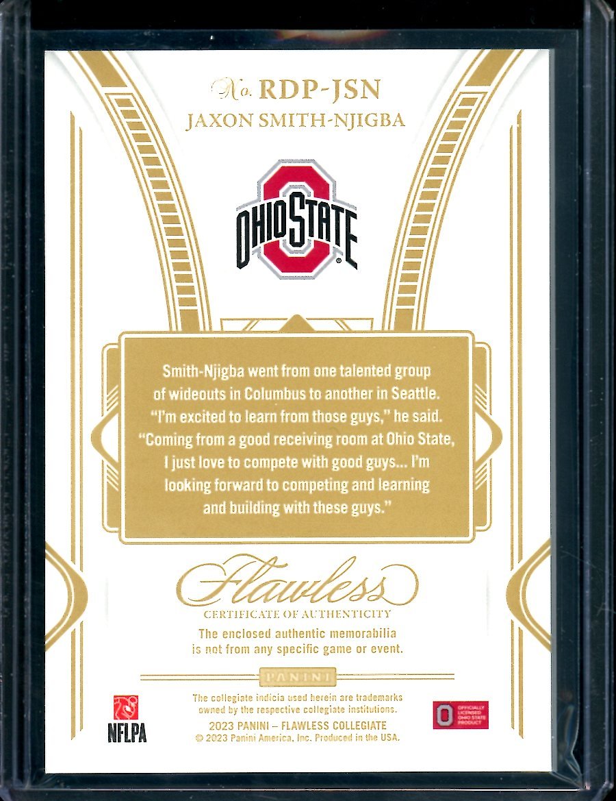 2023 Panini Flawless Collegiate Jaxon Smith - Njigba Rookie Dual Patch Gold /10 Ohio State - Trading Card Market
