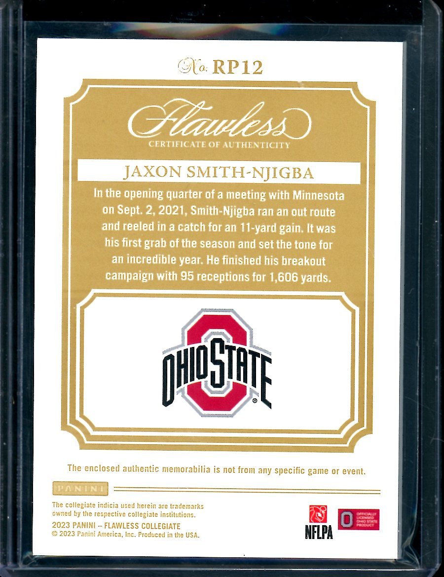 2023 Panini Flawless Collegiate Jaxon Smith - Njigba Rookie Patch Ruby /20 Ohio State - Trading Card Market