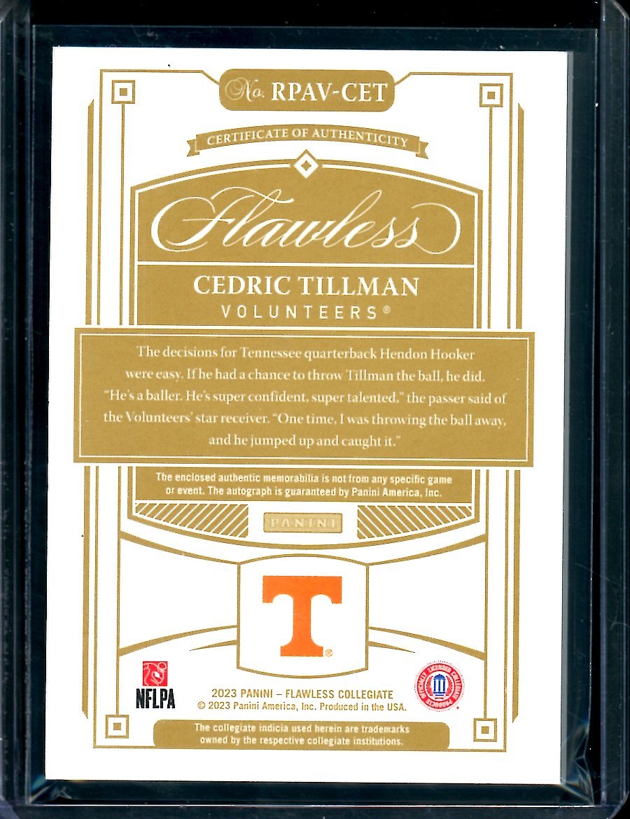 2023 Panini Flawless Collegiate Cedric Tillman Rookie RPA /25 Tennessee - Trading Card Market