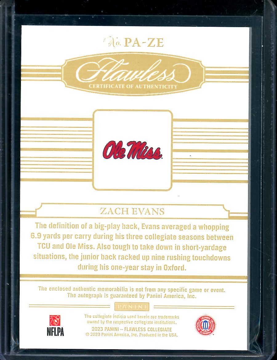 2023 Panini Flawless Collegiate Zach Evans Rookie RPA Gold /10 Ole Miss - Trading Card Market