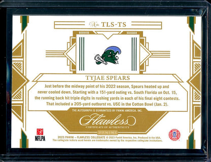 2023 Panini Flawless Collegiate Tyjae Spears Rookie Auto Ruby /20 Tulane - Trading Card Market