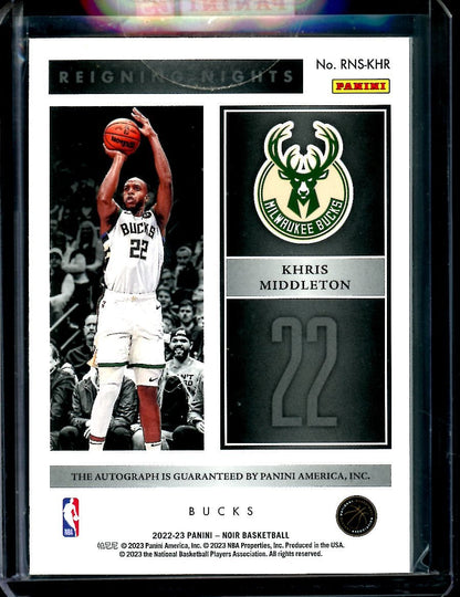 2022/23 Panini Noir Khris Middleton Reigning Nights Auto /49 Bucks - Trading Card Market