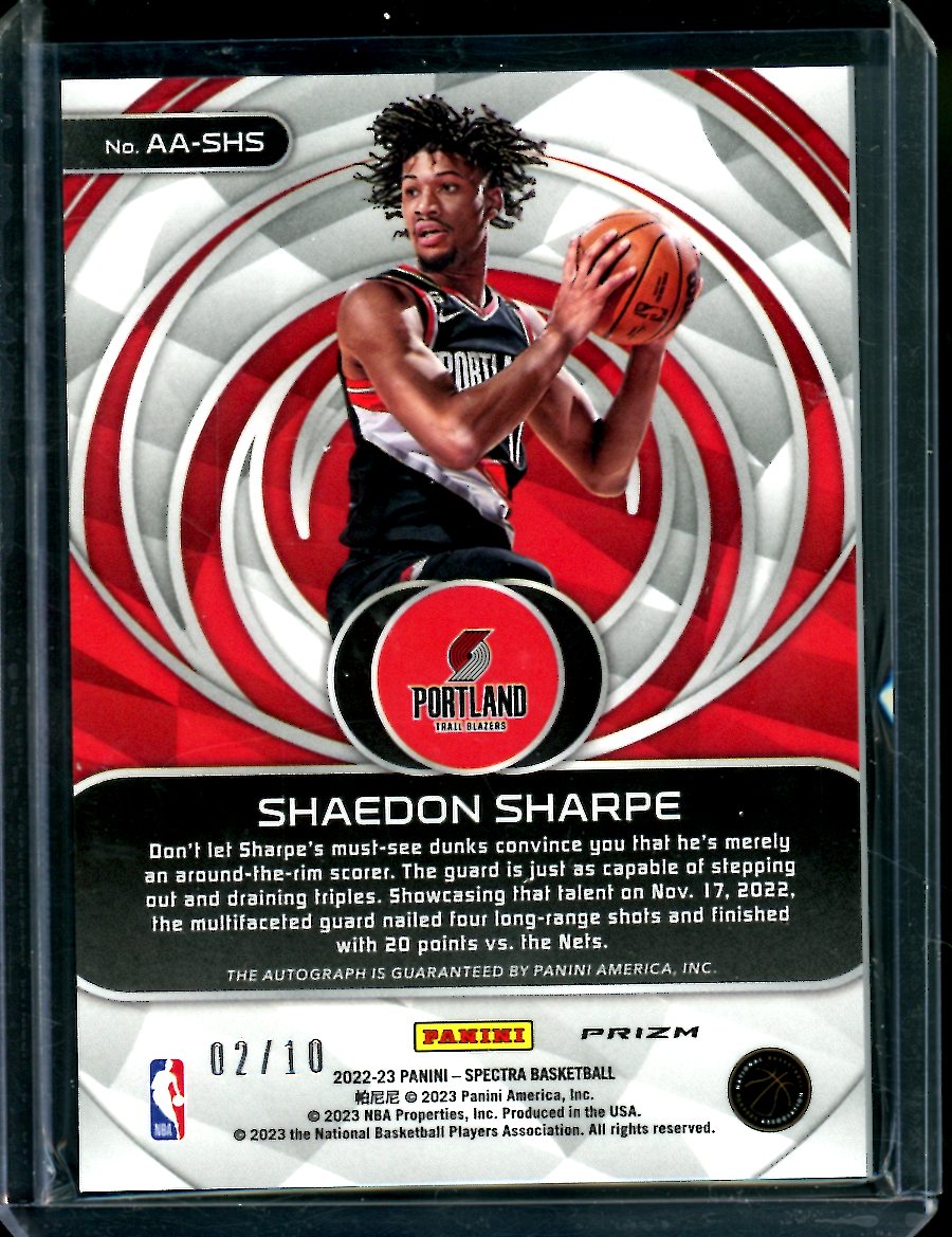 2022/23 Panini Spectra Shaedon Sharpe Rookie Aspiring Auto /10 Trail Blazers