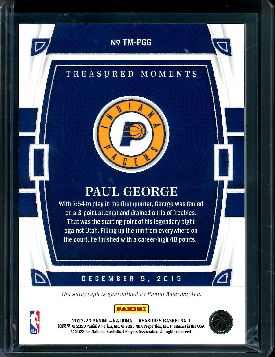 2022/23 Panini National Treasures Paul George Treasured Moments Auto /25 Pacers - Trading Card Market